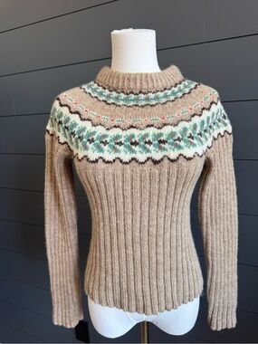 Fodal Norway Vintage Tan/Beige Wool Ribbed Fair Isle Sweater